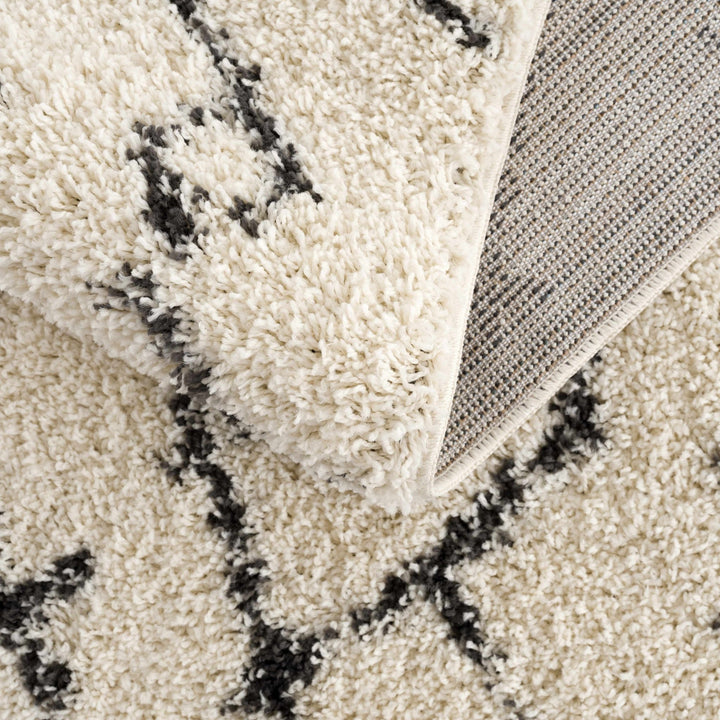 Modern Contemporary Beige and Charcoal Tribal Trellis Plush Pile Area Rug - The Rug Decor