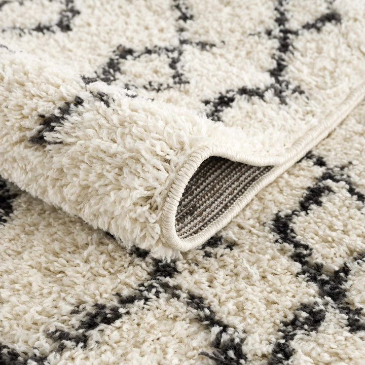 Modern Contemporary Beige and Charcoal Tribal Trellis Plush Pile Area Rug - The Rug Decor
