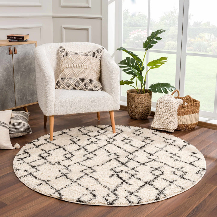 Modern Contemporary Beige and Charcoal Tribal Trellis Plush Pile Area Rug - The Rug Decor