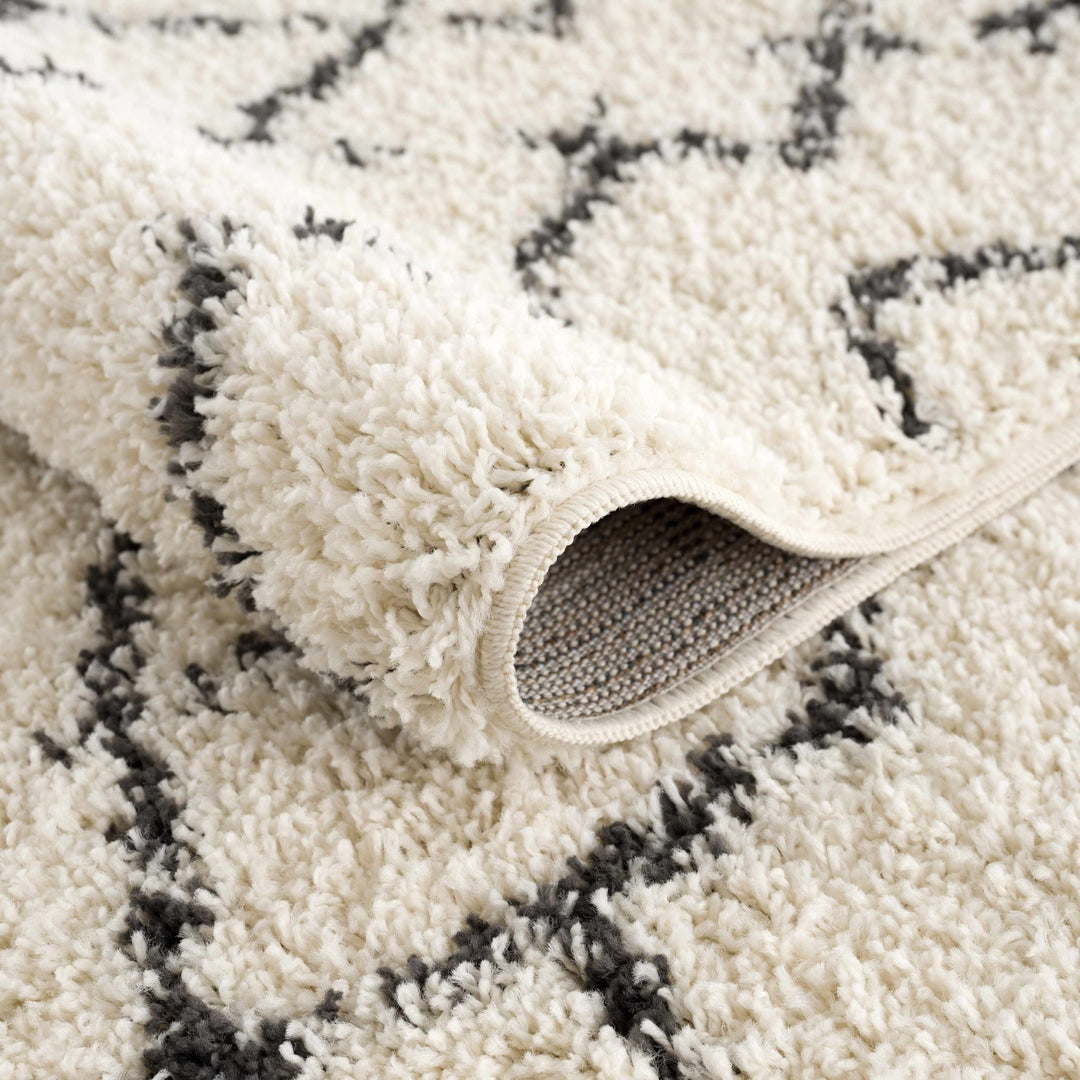 Modern Contemporary Beige and Charcoal Tribal Trellis Plush Pile Area Rug - The Rug Decor