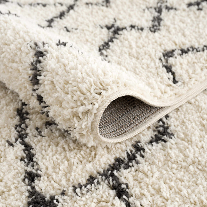 Modern Contemporary Beige and Charcoal Tribal Trellis Plush Pile Area Rug - The Rug Decor