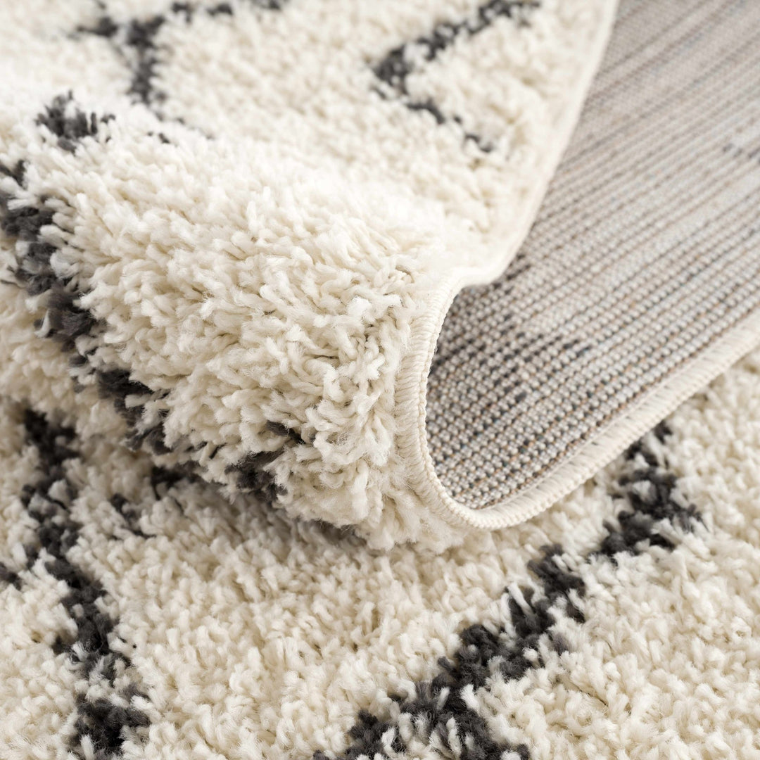 Modern Contemporary Beige and Charcoal Tribal Trellis Plush Pile Area Rug - The Rug Decor