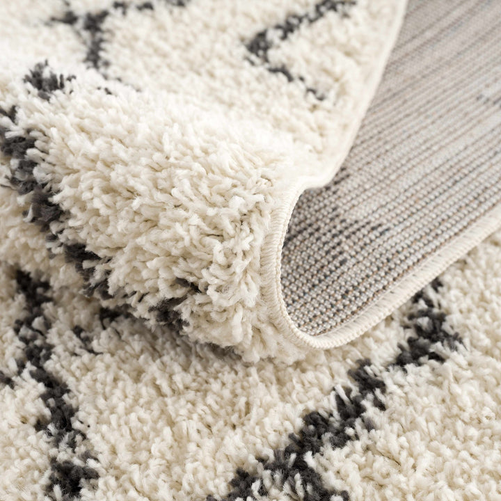 Modern Contemporary Beige and Charcoal Tribal Trellis Plush Pile Area Rug - The Rug Decor