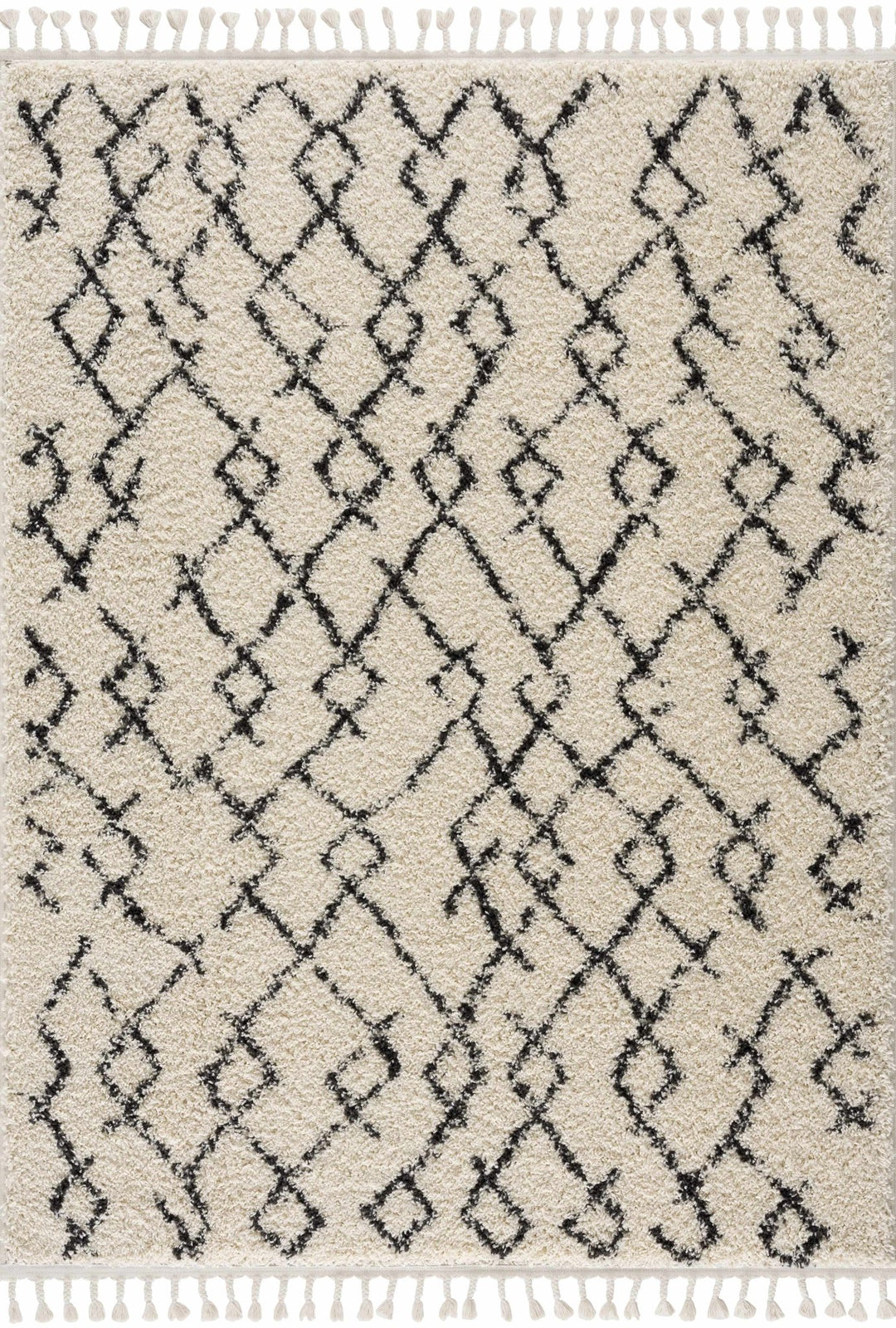 Modern Contemporary Beige and Charcoal Tribal Trellis Plush Pile Area Rug - The Rug Decor