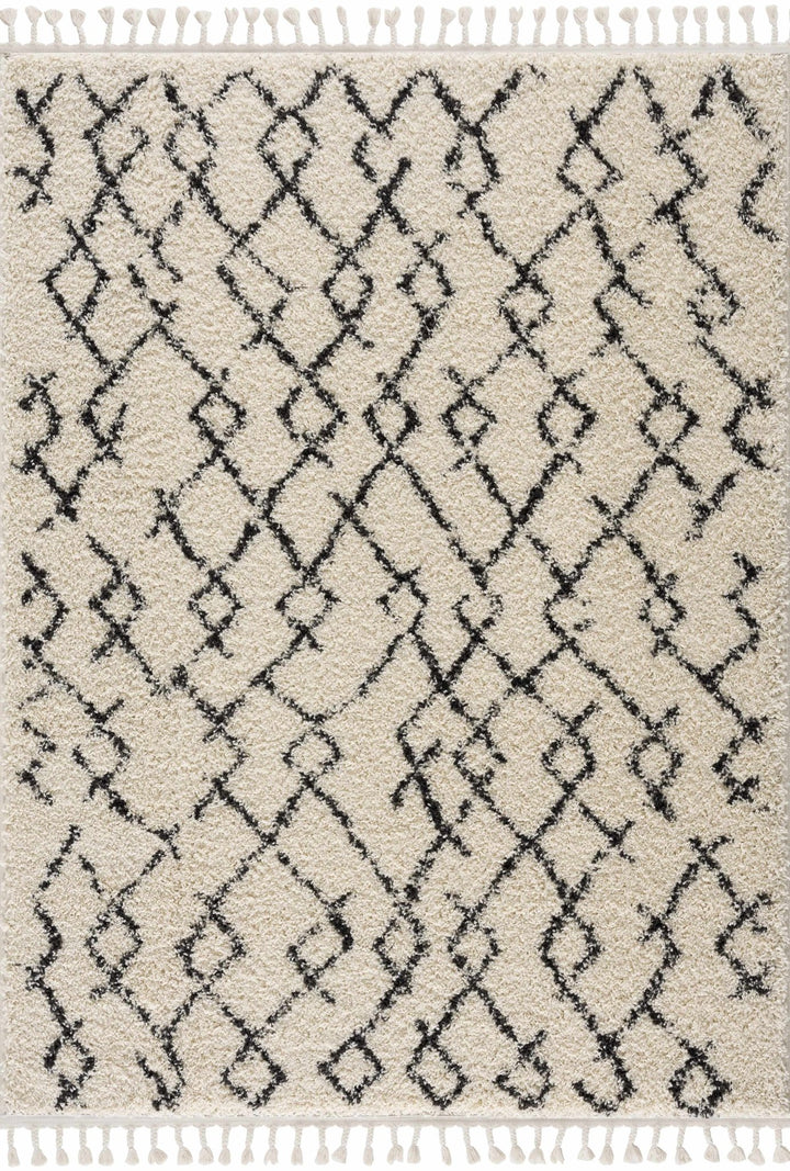 Modern Contemporary Beige and Charcoal Tribal Trellis Plush Pile Area Rug - The Rug Decor