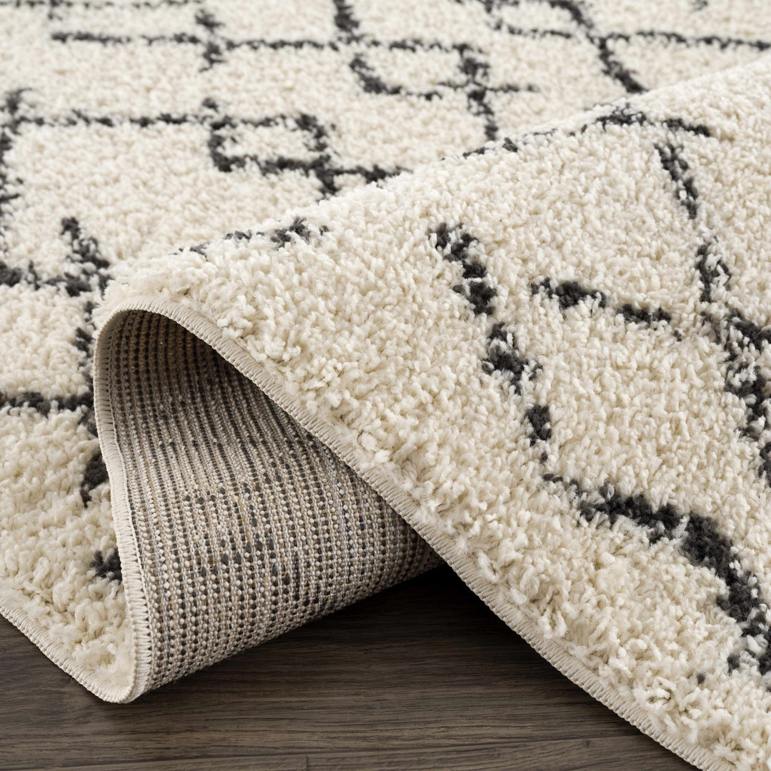 Modern Contemporary Beige and Charcoal Tribal Trellis Plush Pile Area Rug - The Rug Decor