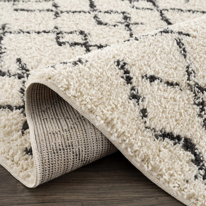 Modern Contemporary Beige and Charcoal Tribal Trellis Plush Pile Area Rug - The Rug Decor