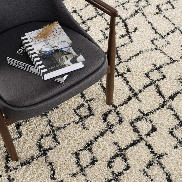 Modern Contemporary Beige and Charcoal Tribal Trellis Plush Pile Area Rug - The Rug Decor