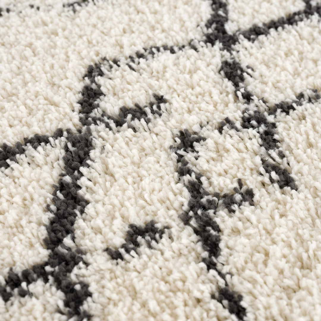 Modern Contemporary Beige and Charcoal Tribal Trellis Plush Pile Area Rug - The Rug Decor