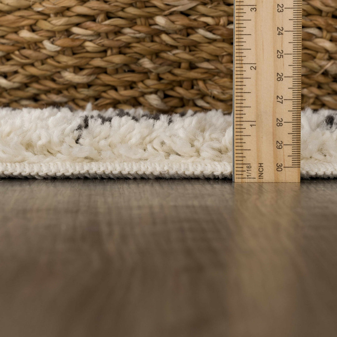 Modern Contemporary Beige and Charcoal Tribal Trellis Plush Pile Area Rug - The Rug Decor