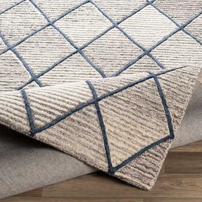 Modern Contemporary Beige and Navy Blue Hand Tufted Wool Area Rug - The Rug Decor
