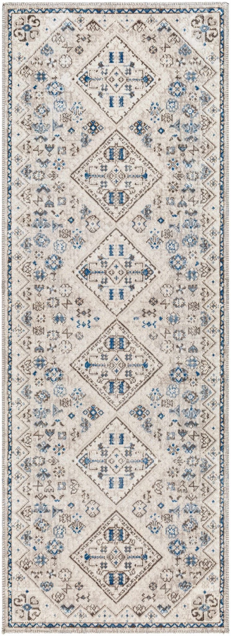 Modern Contemporary Beige, Blue and Brown Low pile Washable Area Rug - The Rug Decor