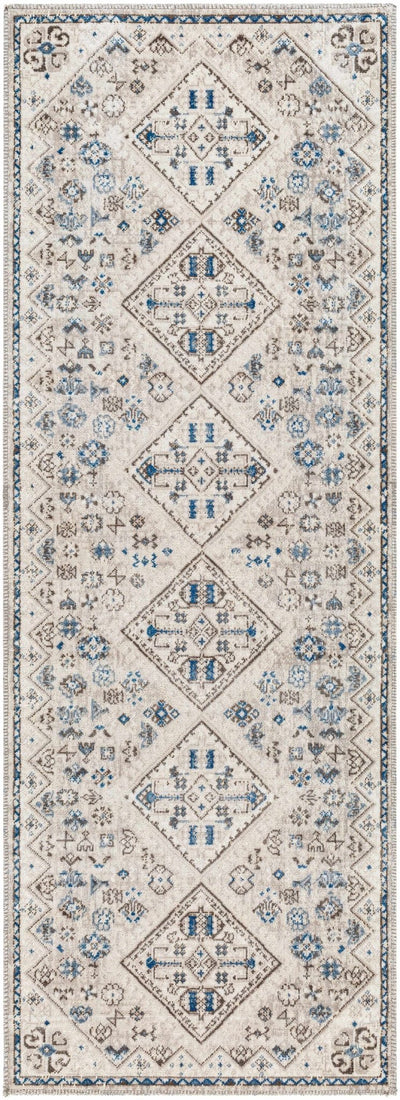 Modern Contemporary Beige, Blue and Brown Low pile Washable Area Rug - The Rug Decor