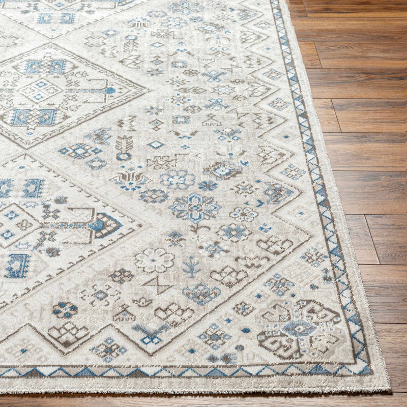 Modern Contemporary Beige, Blue and Brown Low pile Washable Area Rug - The Rug Decor