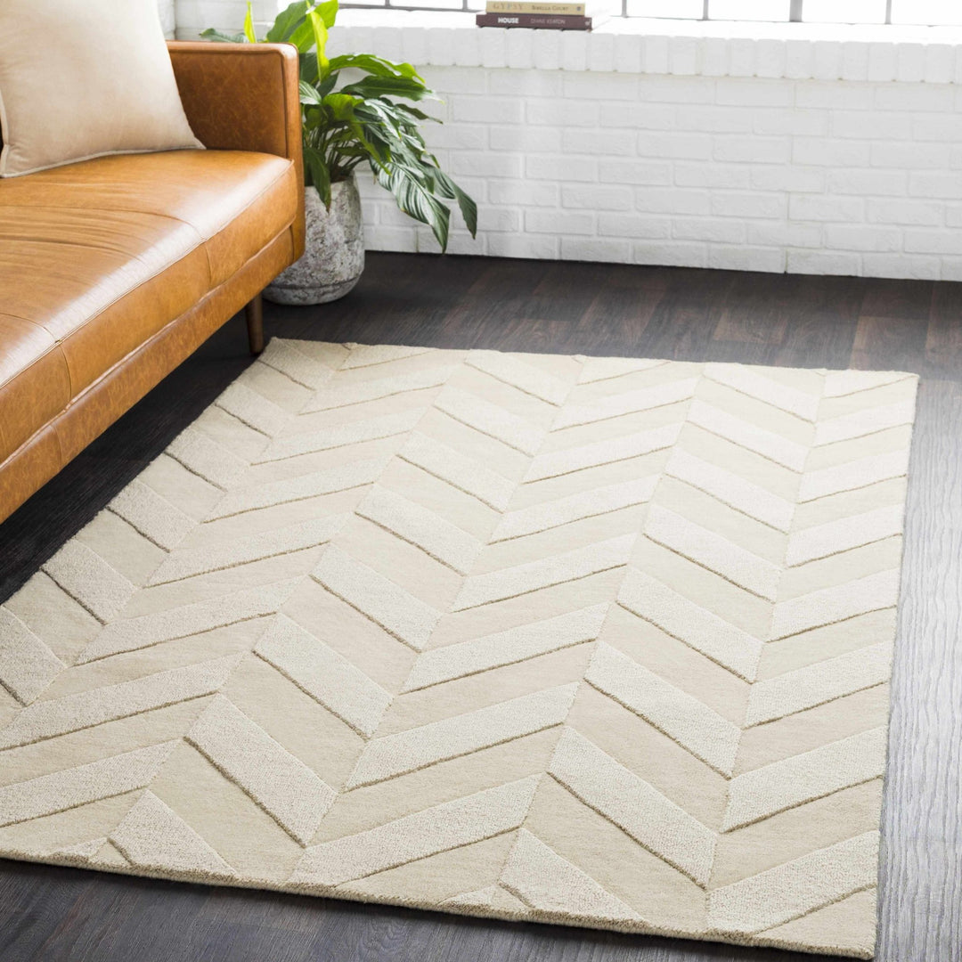 Modern Contemporary Beige Medium Pile Hand Loomed Wool Area Rug - The Rug Decor
