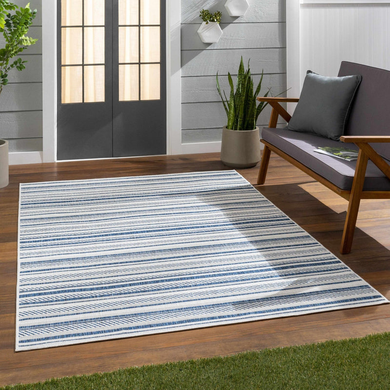 Modern Contemporary Blue and Ivory Stripes Multi Size Area Rug - The Rug Decor