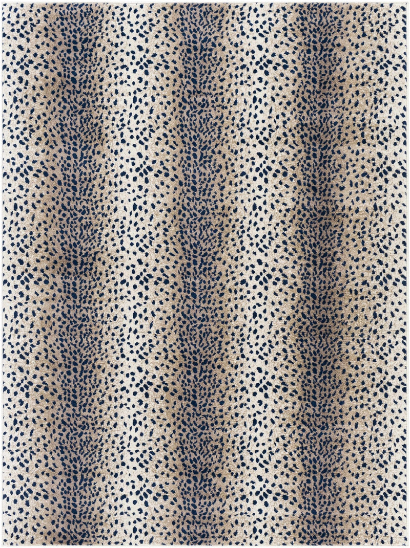 Modern Contemporary Blue, Beige and Camel Leopard Print Medium Pile Area Rug - The Rug Decor