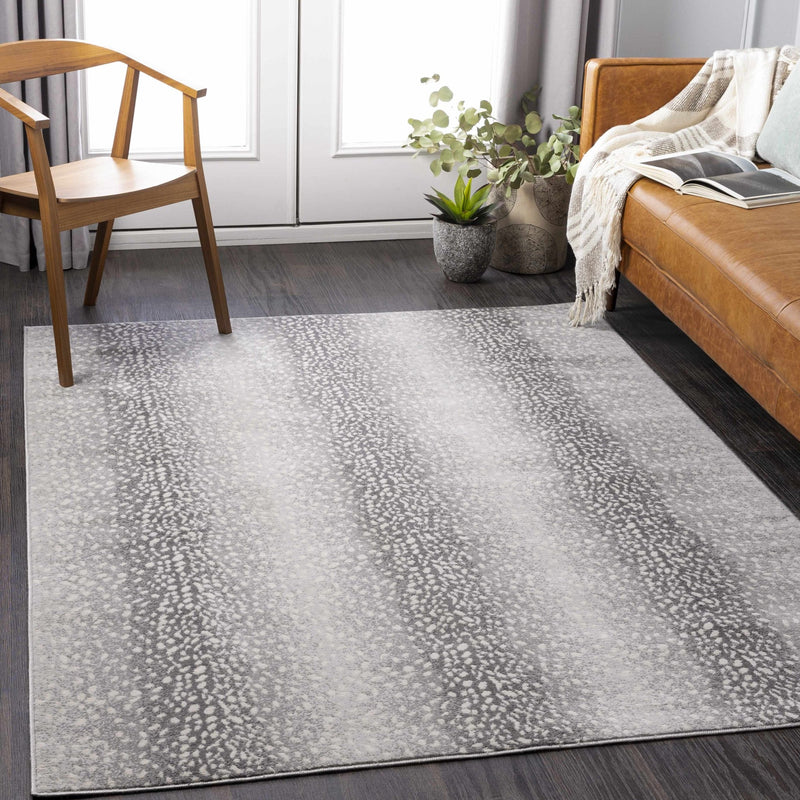 Modern Contemporary Charcoal, Gray and Ivory Leopard Print Low Pile Area Rug - The Rug Decor