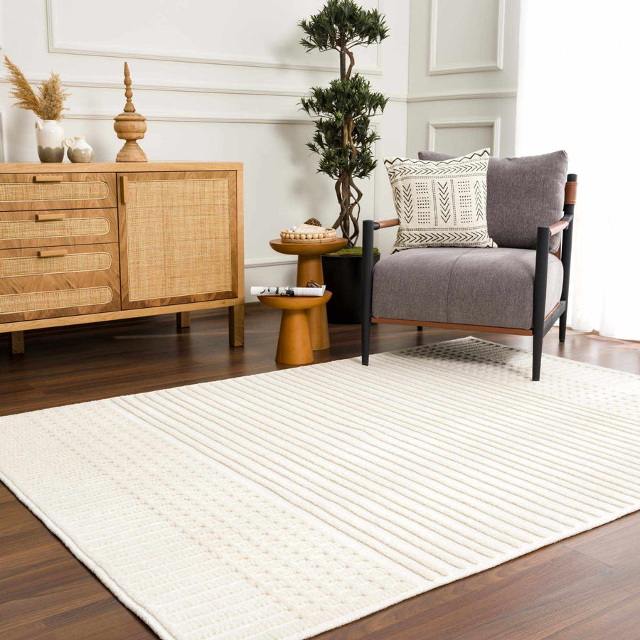 Modern Contemporary Ivory and Beige Medium pile Washable Area Rug - The Rug Decor