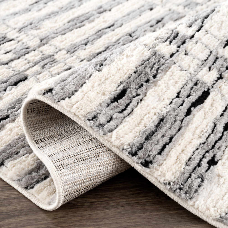 Modern Contemporary Ivory, Black and Gray High Pile Area Rug - The Rug Decor