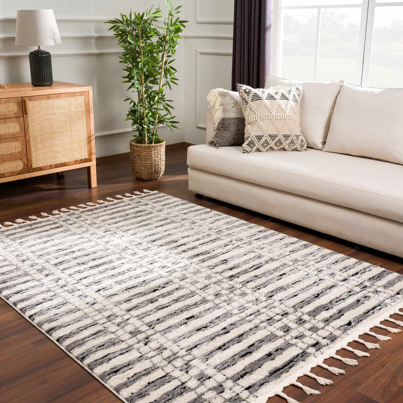 Modern Contemporary Ivory, Black and Gray High Pile Area Rug - The Rug Decor