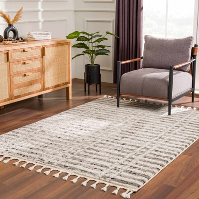 Modern Contemporary Ivory, Black and Gray High Pile Area Rug - The Rug Decor