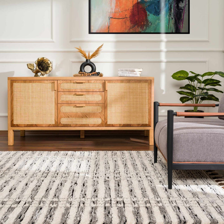 Modern Contemporary Ivory, Black and Gray High Pile Area Rug - The Rug Decor