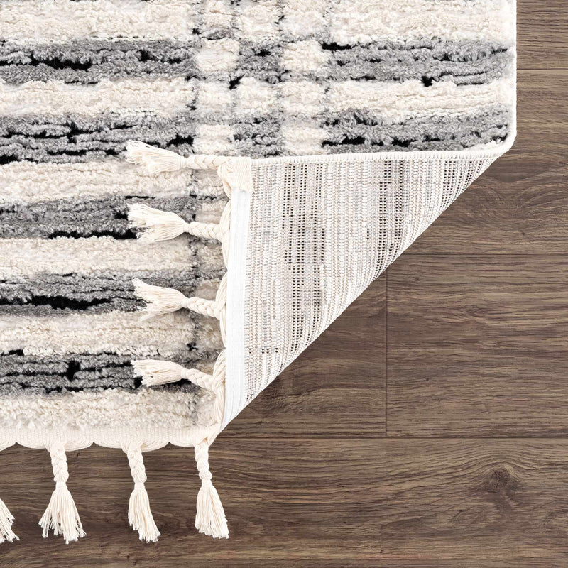 Modern Contemporary Ivory, Black and Gray High Pile Area Rug - The Rug Decor