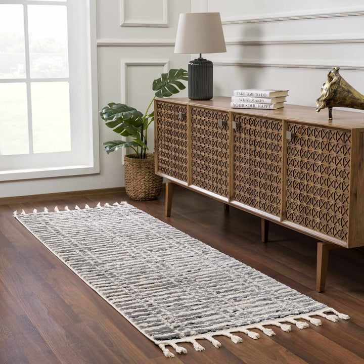 Modern Contemporary Ivory, Black and Gray High Pile Area Rug - The Rug Decor