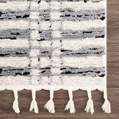 Modern Contemporary Ivory, Black and Gray High Pile Area Rug - The Rug Decor