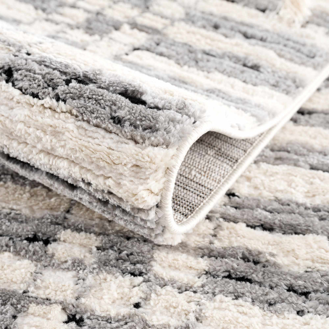 Modern Contemporary Ivory, Black and Gray High Pile Area Rug - The Rug Decor