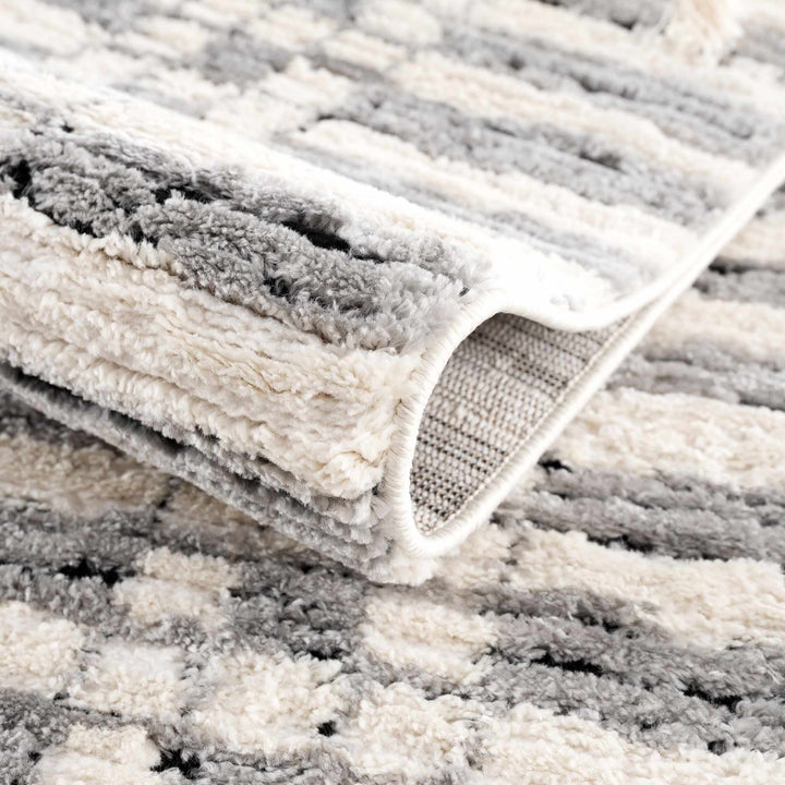 Modern Contemporary Ivory, Black and Gray High Pile Area Rug - The Rug Decor