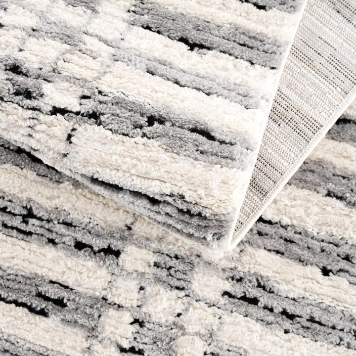 Modern Contemporary Ivory, Black and Gray High Pile Area Rug - The Rug Decor