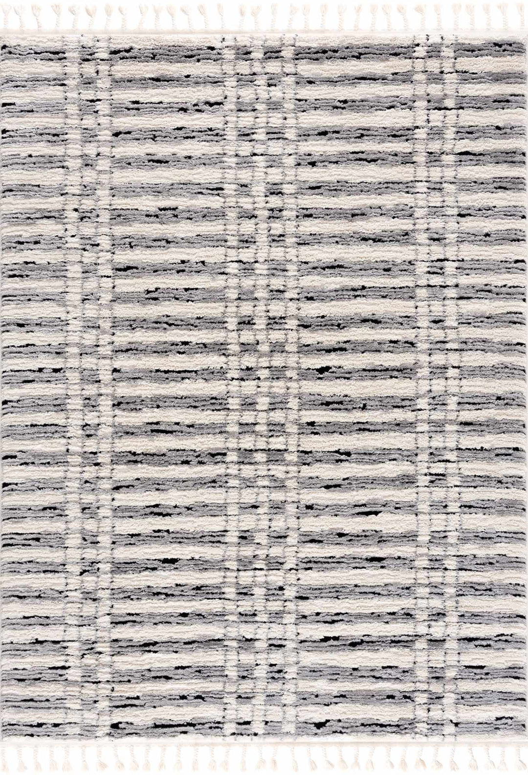 Modern Contemporary Ivory, Black and Gray High Pile Area Rug - The Rug Decor