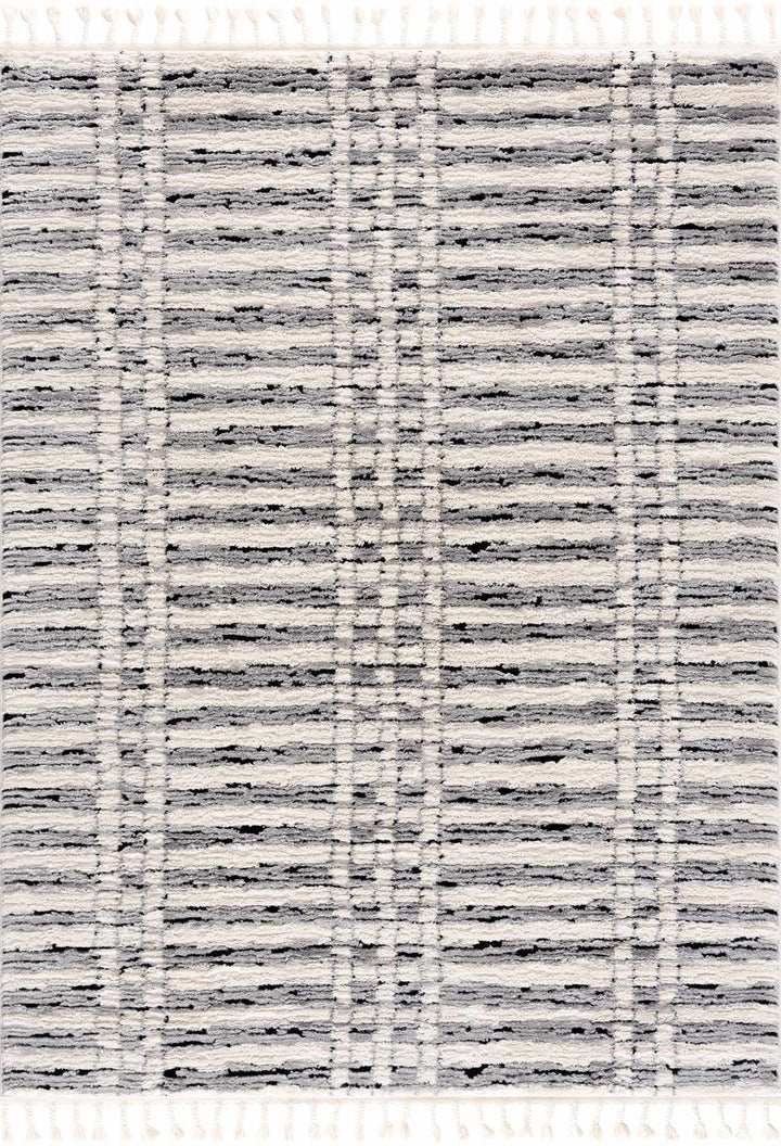 Modern Contemporary Ivory, Black and Gray High Pile Area Rug - The Rug Decor