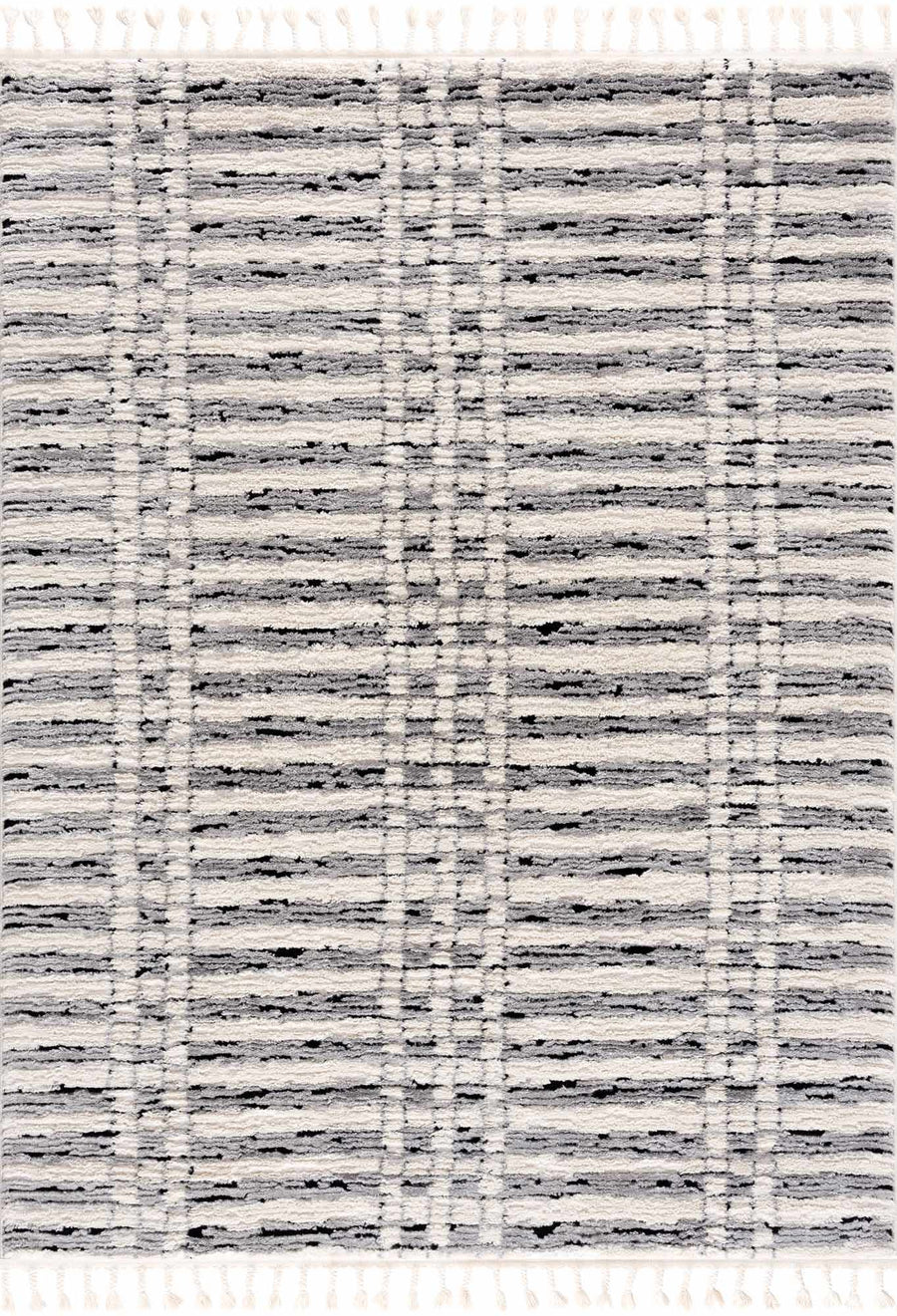 Modern Contemporary Ivory, Black and Gray High Pile Area Rug - The Rug Decor