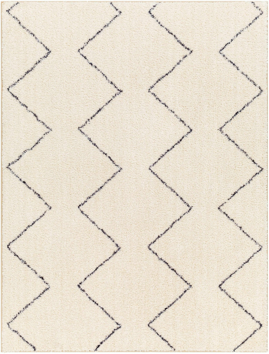 Modern Contemporary Moroccan Design Beige and Dark Purple High Pile Area Rug - The Rug Decor