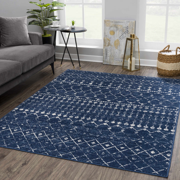 Modern Contemporary Navy and Ivory Low pile Multi size Area Rug - The Rug Decor