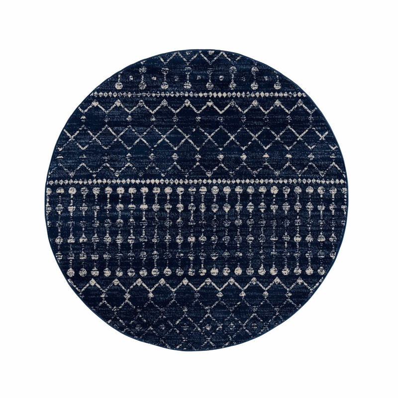 Modern Contemporary Navy and Ivory Low pile Multi size Area Rug - The Rug Decor