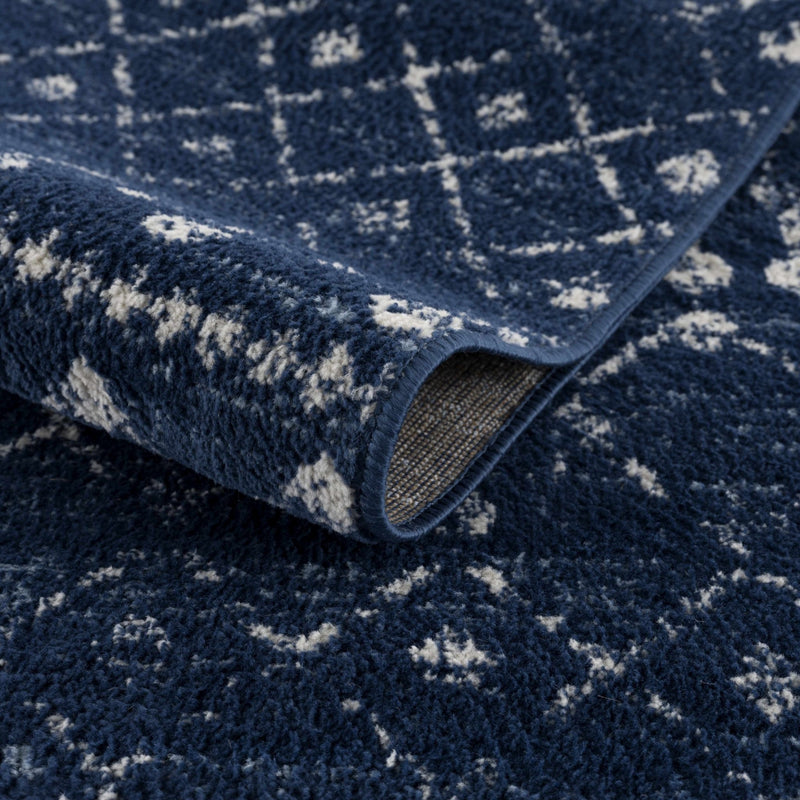 Modern Contemporary Navy and Ivory Low pile Multi size Area Rug - The Rug Decor