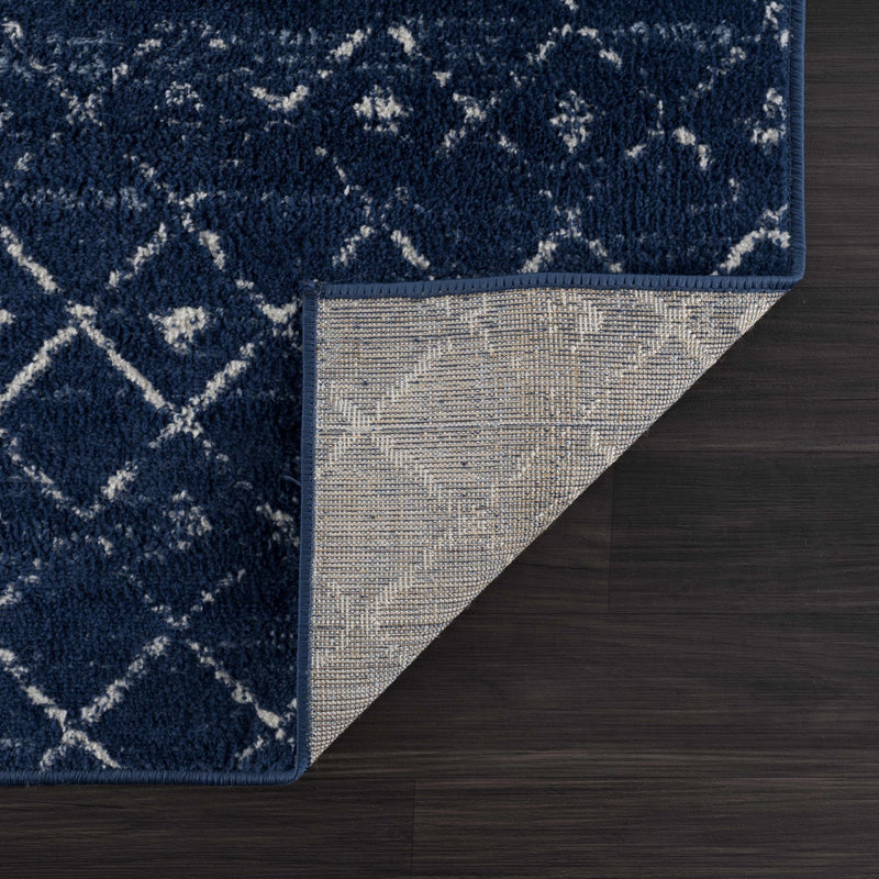 Modern Contemporary Navy and Ivory Low pile Multi size Area Rug - The Rug Decor