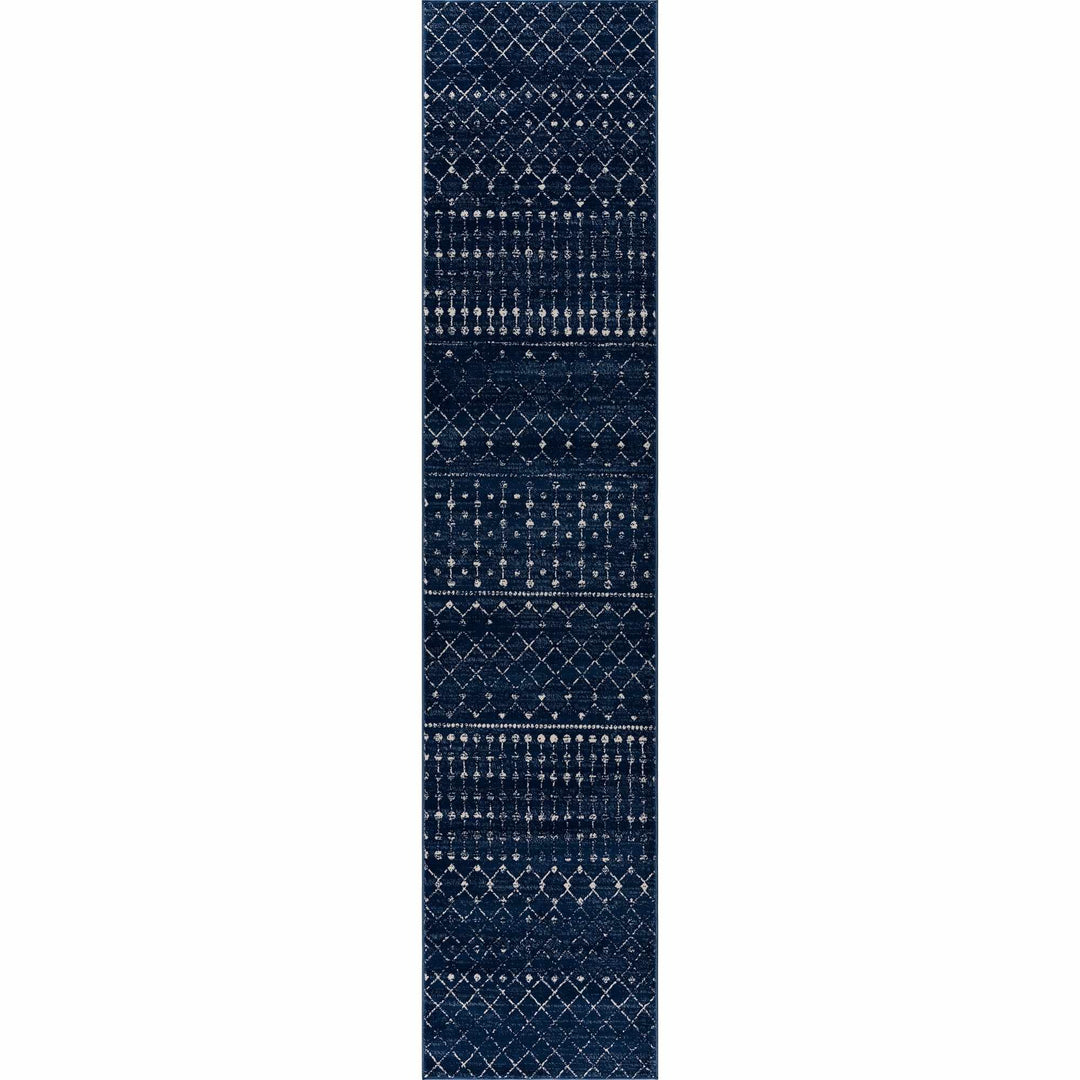 Modern Contemporary Navy and Ivory Low pile Multi size Area Rug - The Rug Decor