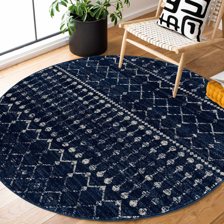 Modern Contemporary Navy and Ivory Low pile Multi size Area Rug - The Rug Decor