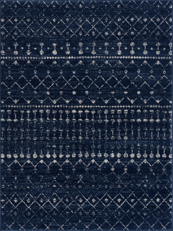 Modern Contemporary Navy and Ivory Low pile Multi size Area Rug - The Rug Decor