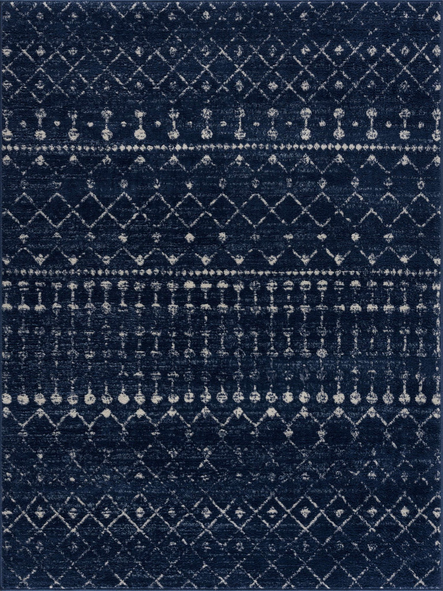 Modern Contemporary Navy and Ivory Low pile Multi size Area Rug - The Rug Decor