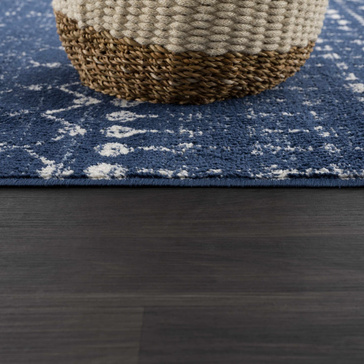 Modern Contemporary Navy and Ivory Low pile Multi size Area Rug - The Rug Decor