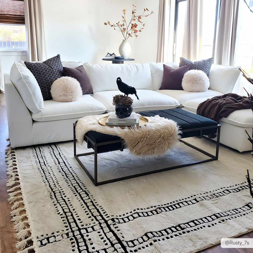Modern Contemporary Solid Beige and Black High pile Multi Size Area Rug - The Rug Decor
