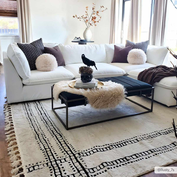Modern Contemporary Solid Beige and Black High pile Multi Size Area Rug - The Rug Decor