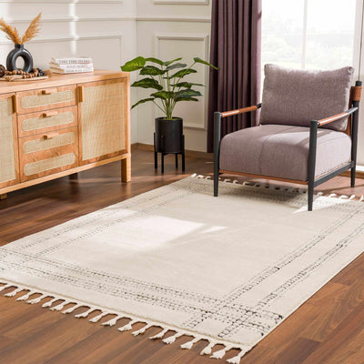 Modern Contemporary Solid Beige and Black High pile Multi Size Area Rug - The Rug Decor