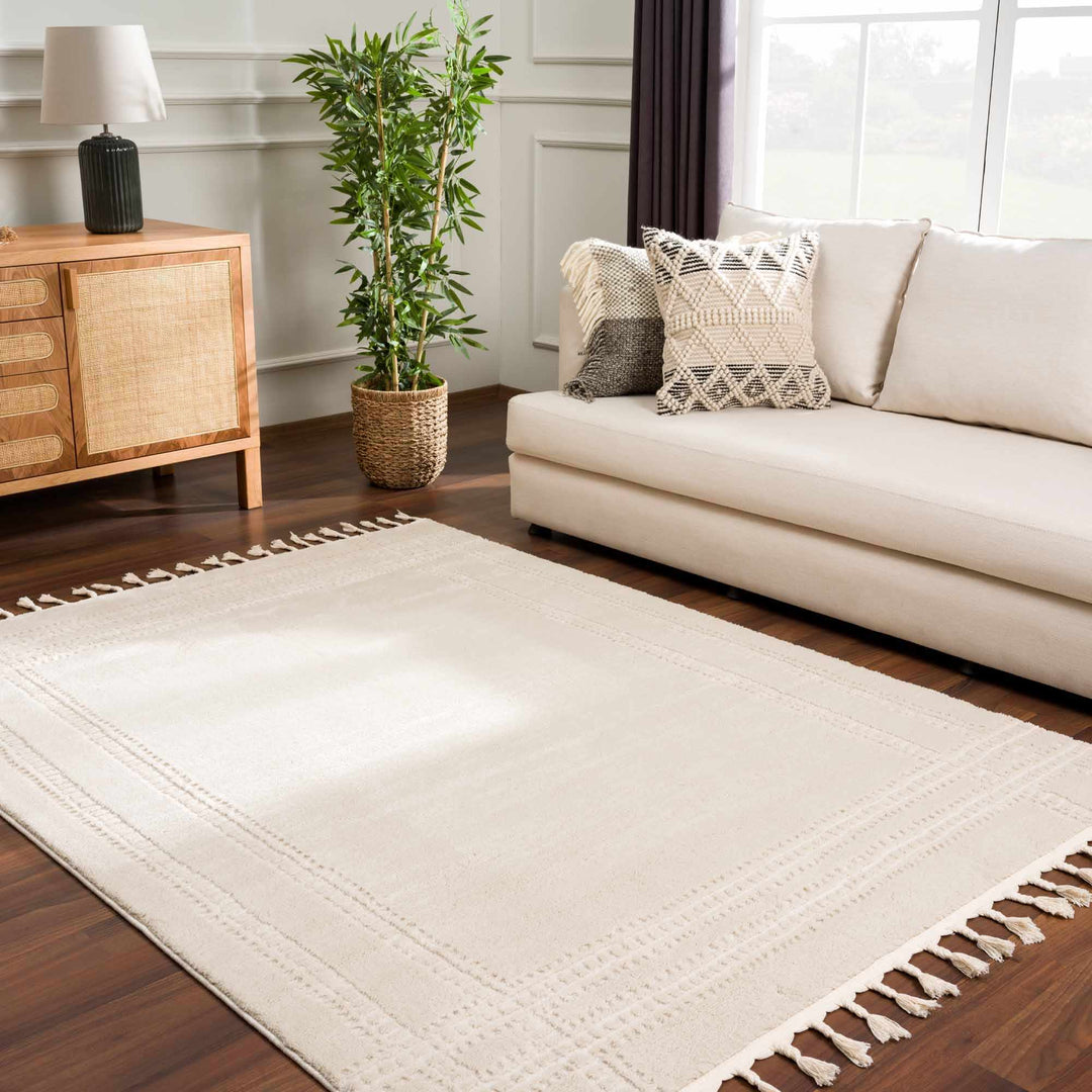 Modern Contemporary Solid Beige and Ivory High pile multi size Area Rug - The Rug Decor